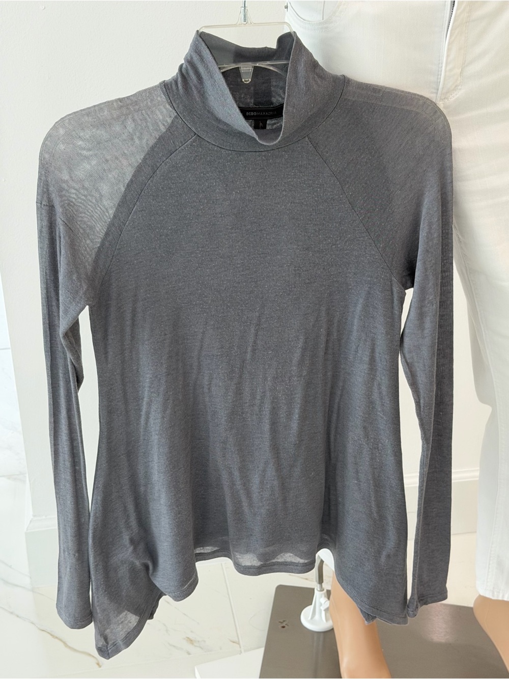 Pretty Gray BCBGMAXAZRIA Mock Turtleneck with Sleeves, Size S